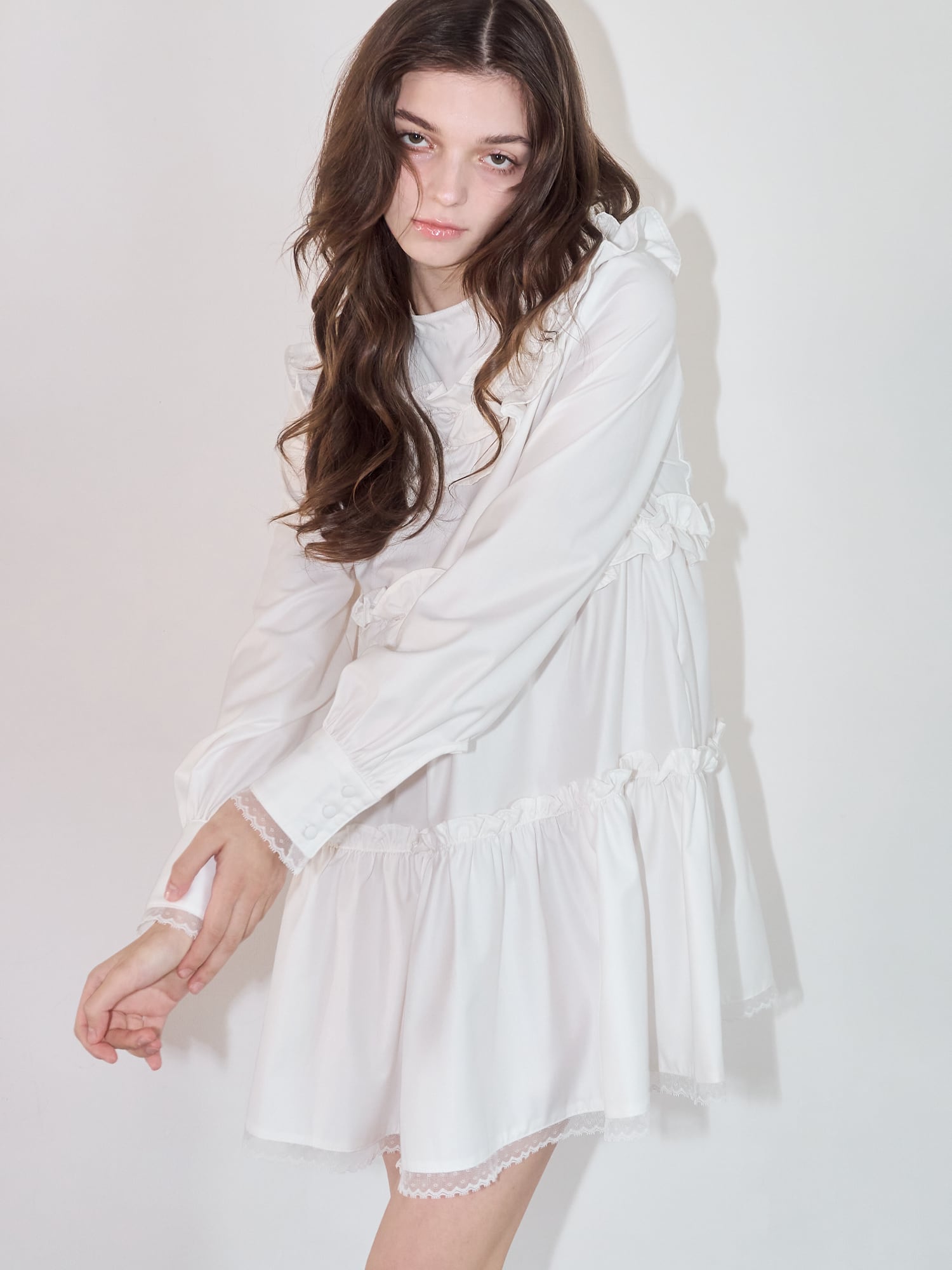 GIRLY FRILL OP -WHITE- | mieya mieya