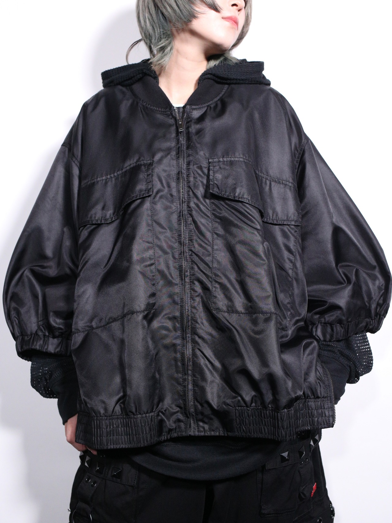 nylon oversized s/s bomber jacket - 1