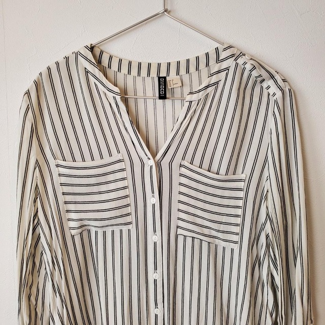 【USED】H＆M　ストライプシャツ　後ろ丈長め　