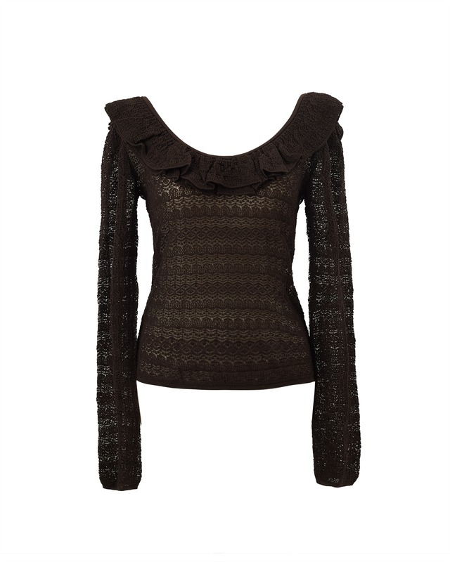 透かし柄フリルニット Tommy　ブラウン