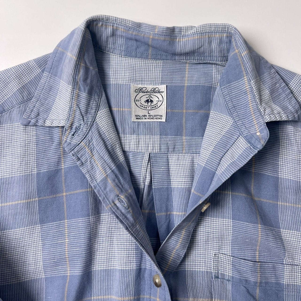 Brooks Brothers ブルックスブラザーズ リネン&コットン チェック柄 長袖シャツ L/ブルー/sport