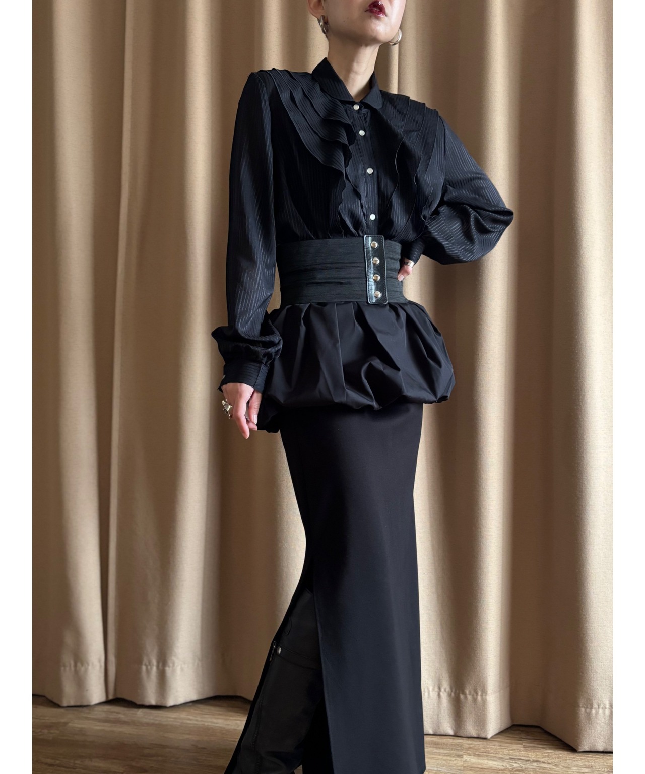 classic black import frill shirt-4592-3