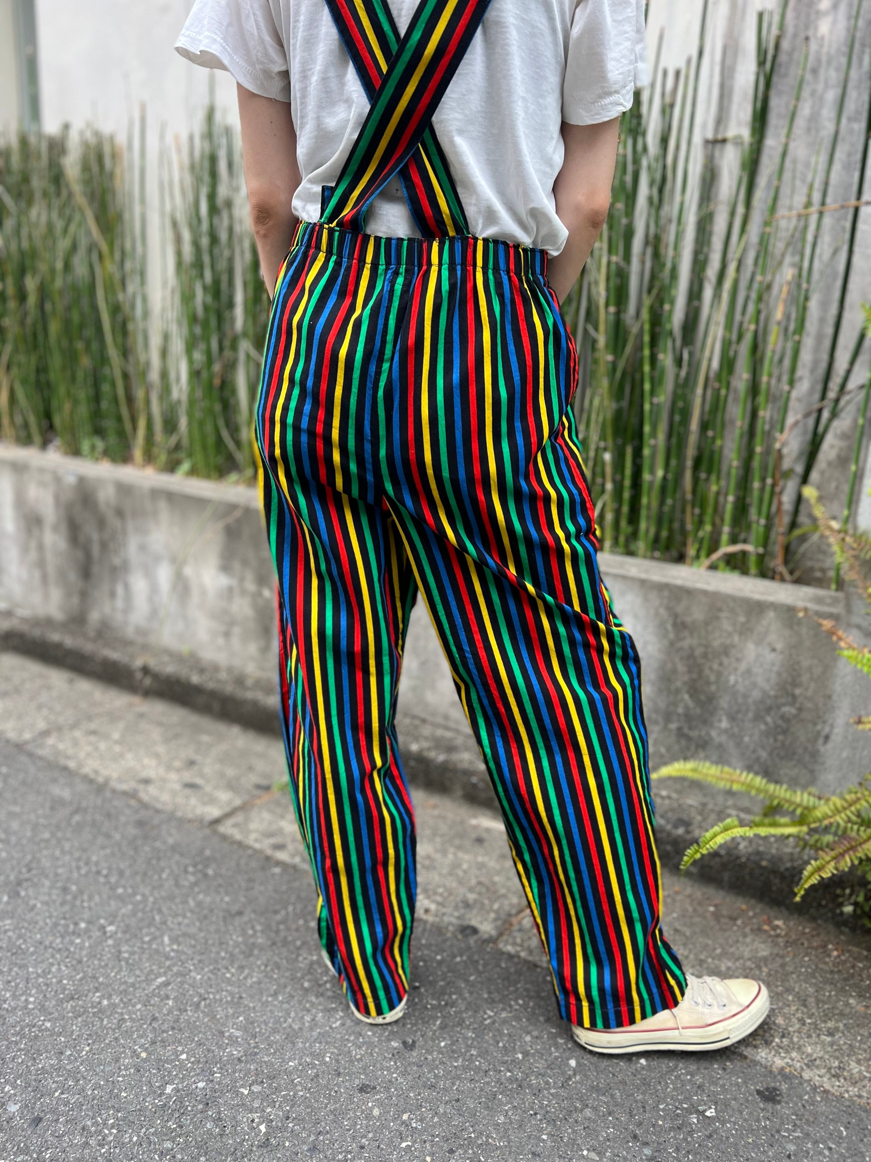 60s -70s Big heart × multicolor Stripe jumpsuits ( ヴィンテージ ビッグ ハート マルチカラー  ストライプ ジャンプスーツ ) | Riyad vintage shop powered by BASE