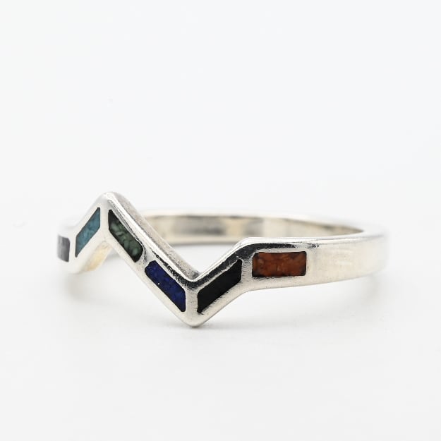 Multi Stone Inlay ZIGZAG Design Ring By Waldeck Johnson
