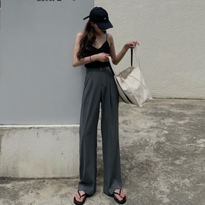 スプリングサマースタンダードハイウェストカジュアルパンツ レディース レトロ 春物 夏物 ドラファッションホール81526765772