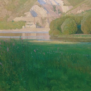 [額縁付き] Abenddämmerung. Steinbruch an der Donau（夕暮れ、ドナウ川の採石場） カール・モル アートポスター 323×323mm 風景画 額装 天然木 ポスターフレーム 木製 絵画 日本製 APFS037