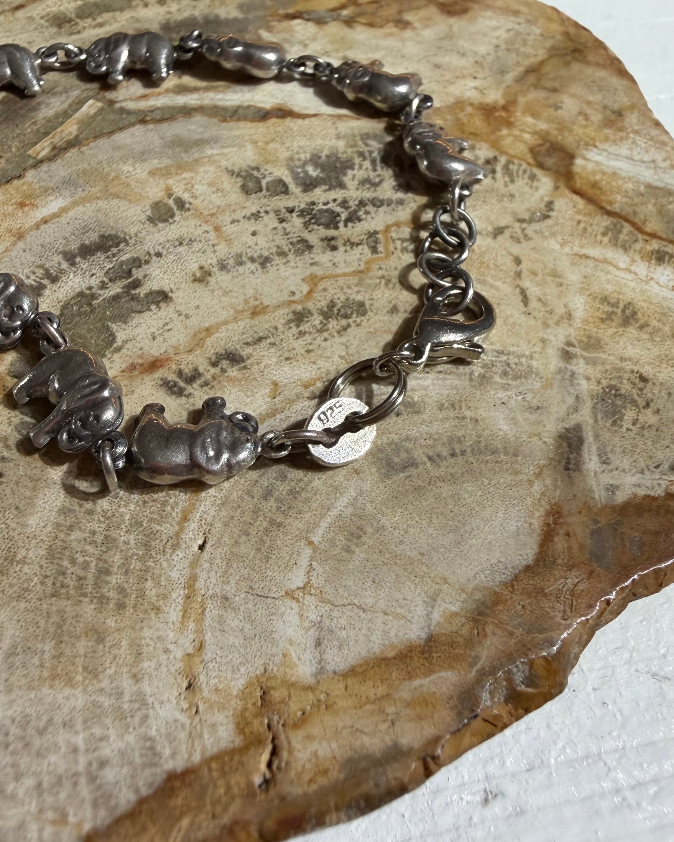 " Silver 925 - 連なる象たち " Elephants motif Design vintage Bracelet