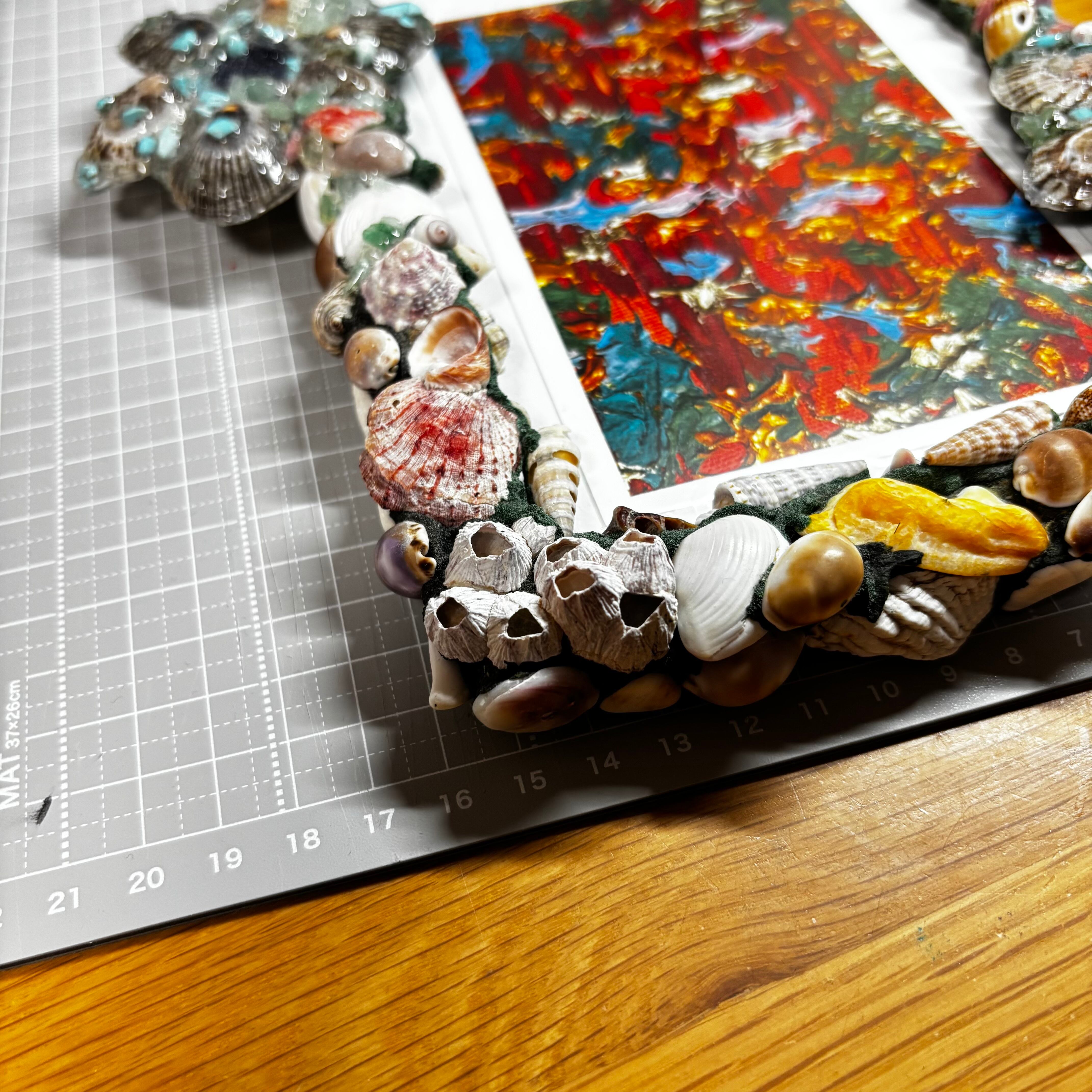 Thrive】フォトフレーム 写真立て ハンドメイド シーグラス 貝殻 母の Thrive】フォトフレーム 写真立て ハンドメイド シーグラス 貝殻 母の