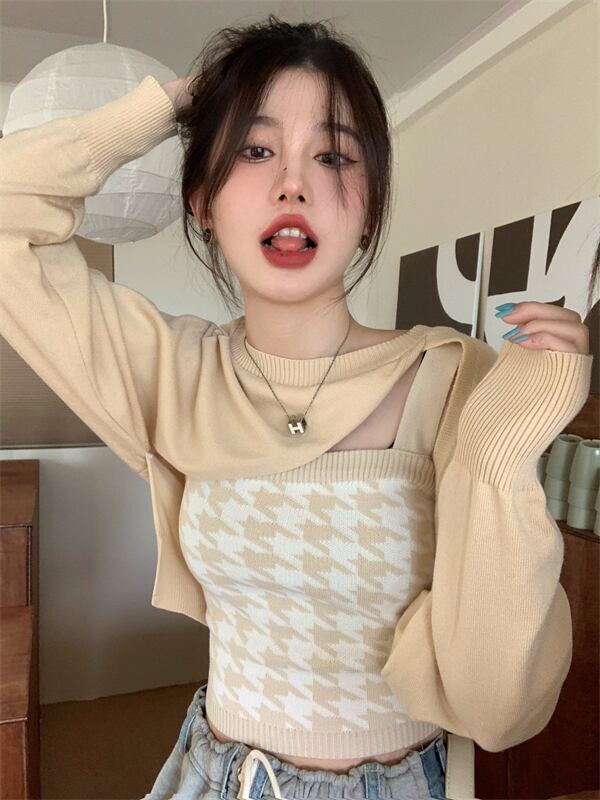 ニットブラウス ジャケット オータムショートセーター ロング 秋物 ガールズファッション75768245023