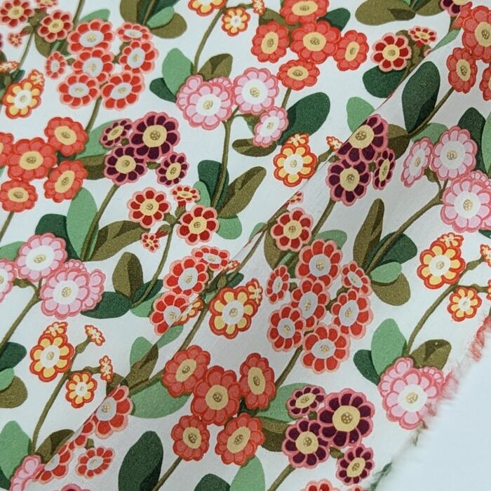 リバティ・ファブリックス タナローン Primula Park プリムラ・パーク オレンジ/ピンク 約108×50cm