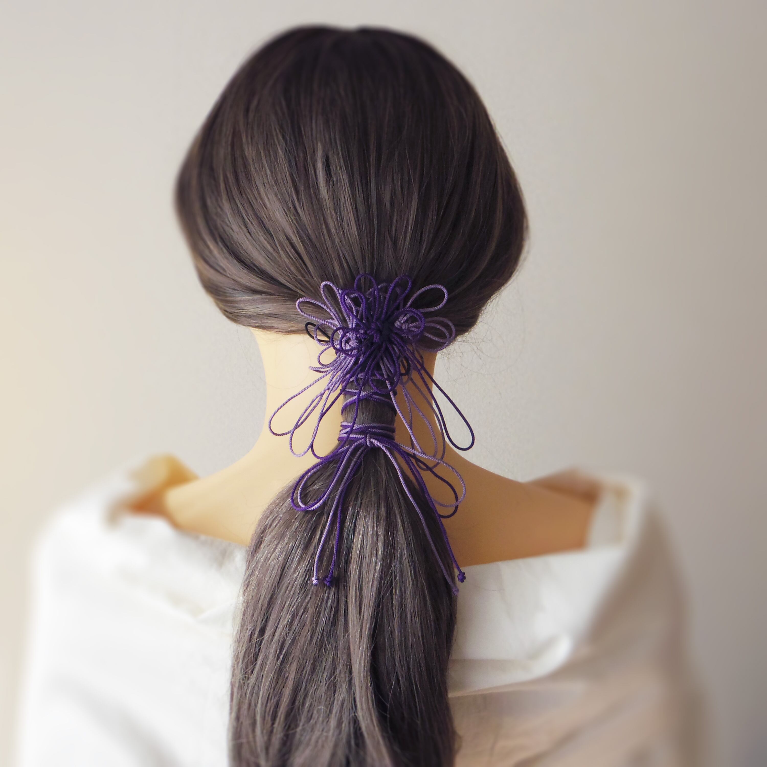 飾り結びヘアゴム「彼ノ宵ニ歌」(濃紫×淡紫)|着物・浴衣に簡単アレンジで和装ヘア