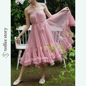 【2color】キュートなハートの立体装飾♡フリルヘムチュールスカート 《Y0302》