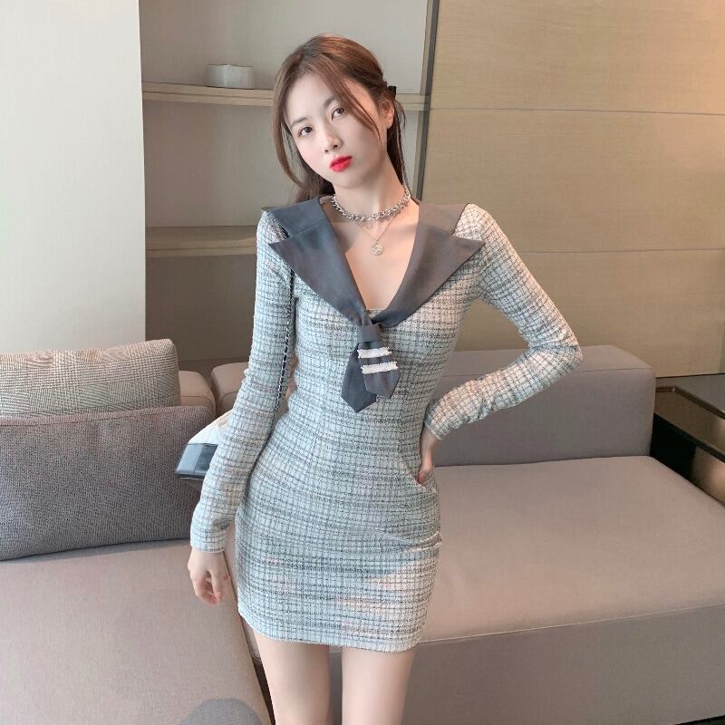 ドレス ネイビーロングスカート 長袖 ブラックストロベリース11323535111