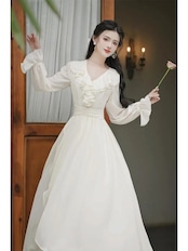 【0087】Vintage V-neck Flare Long Sleeve Dress