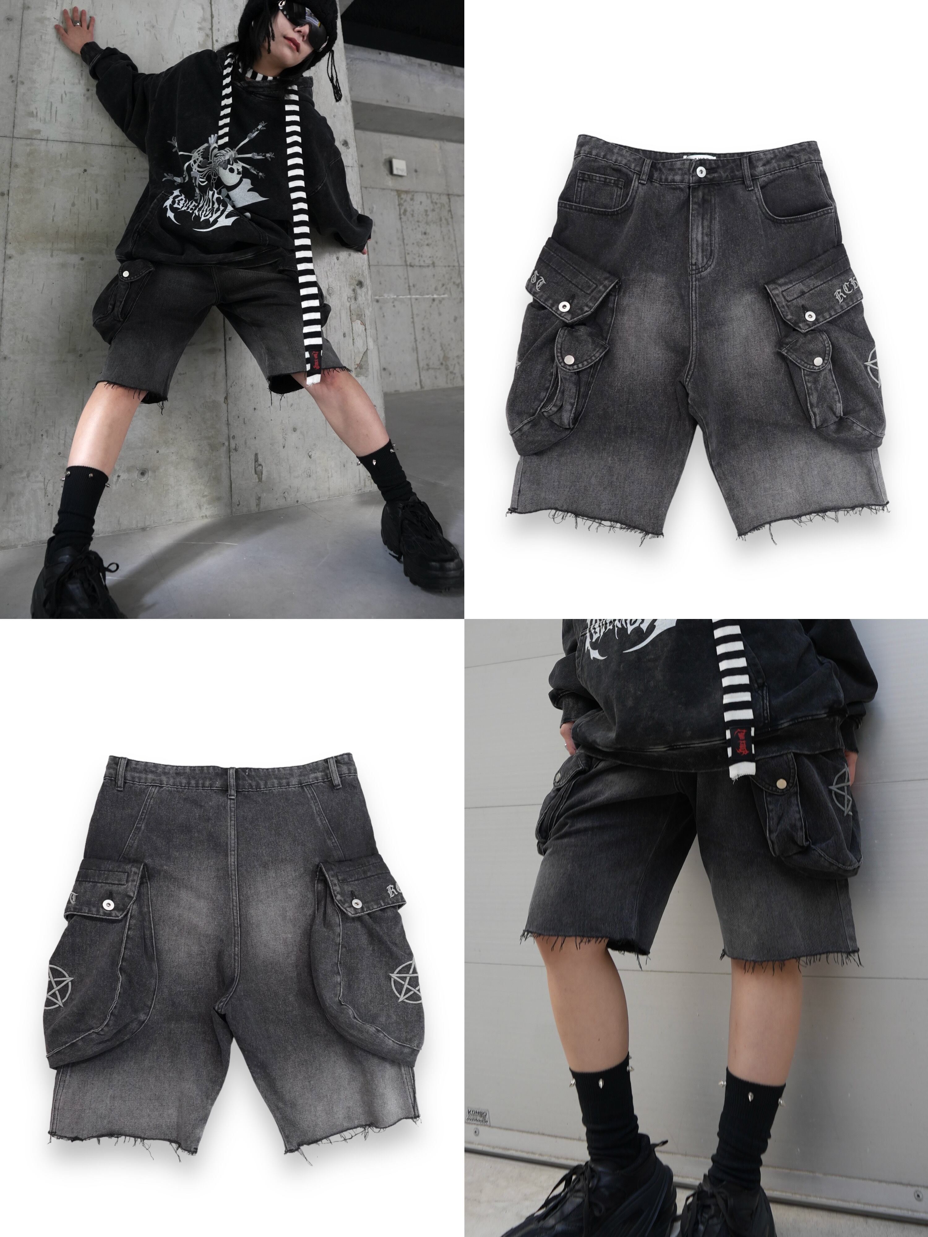【ROCKSTA 】washing wide short pants
