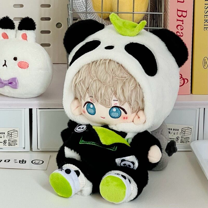 20cmぬいぐるみ用 もこもこ パンダ フード付きトップス＋サロペット＋
