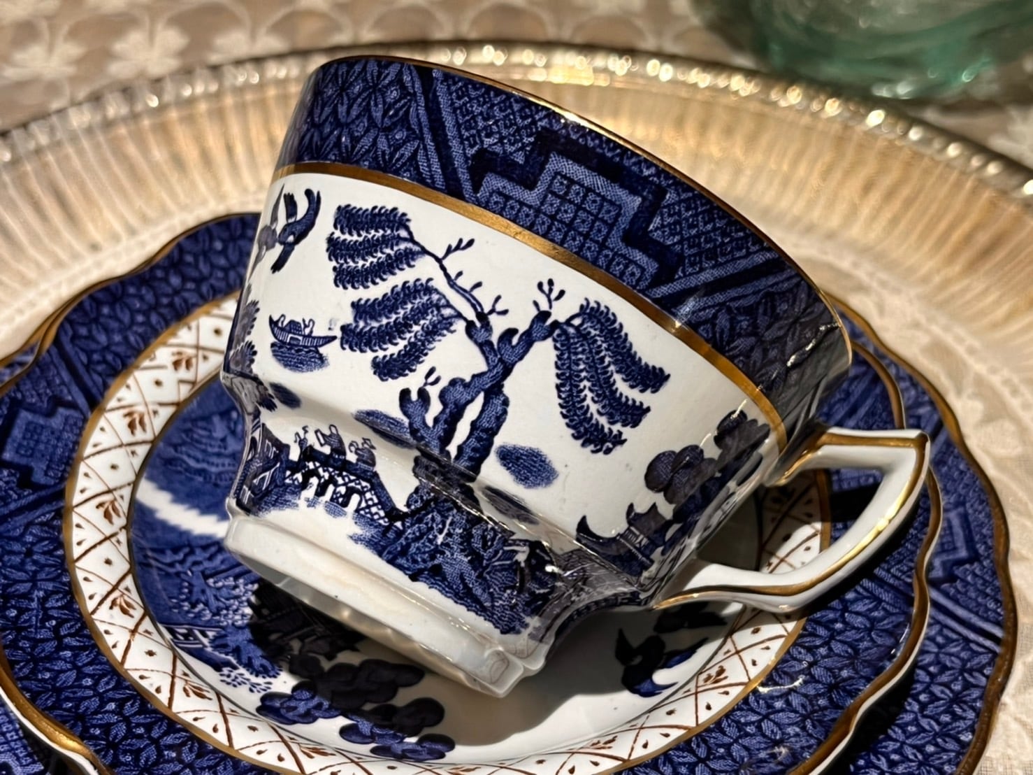 ブース リアル・オールド・ウィロー スープカップ＆ソーサー4客 ショコラ様専用 ブース リアル オールドウィロー カップ