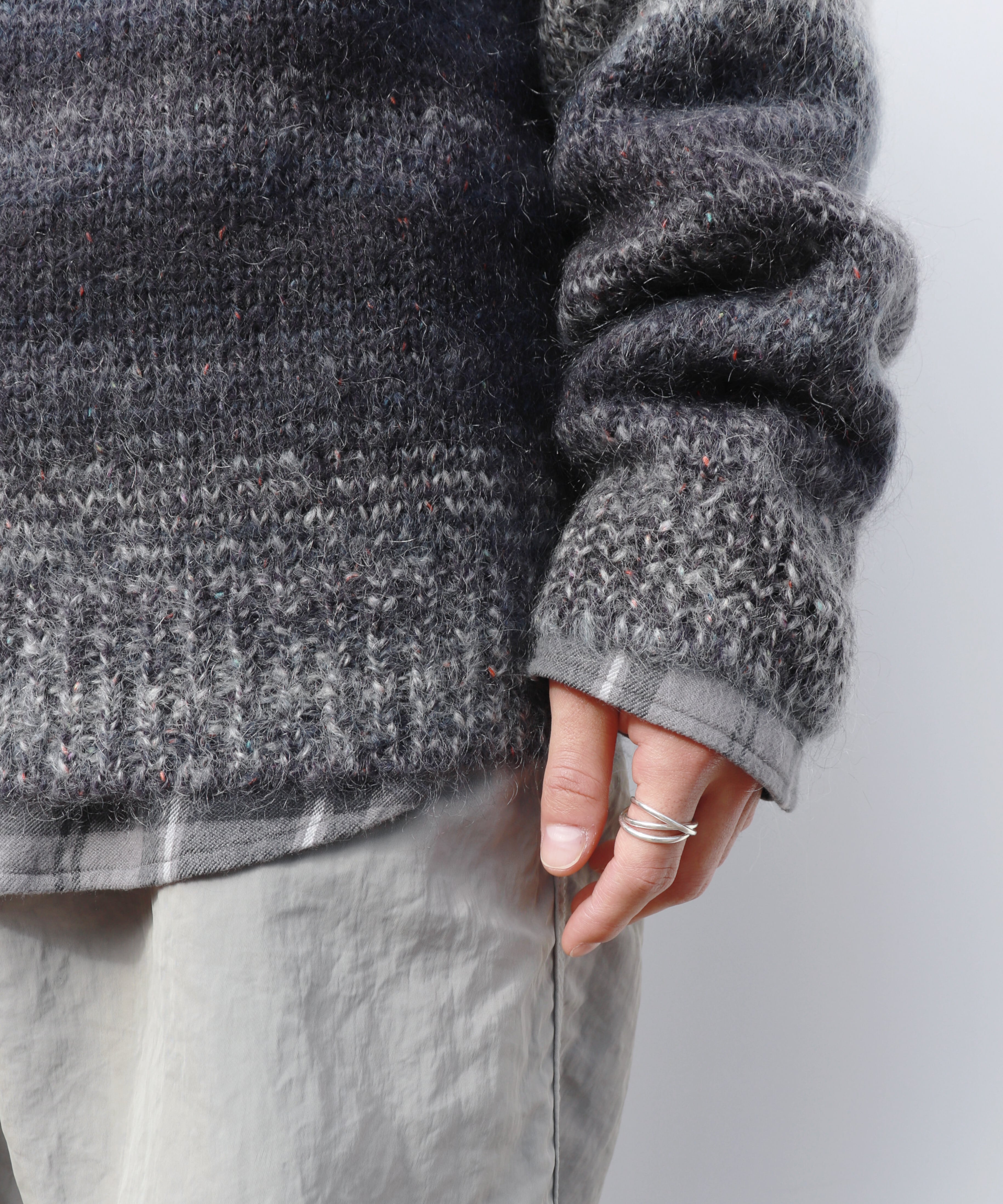 UNUSED / US2529 MOHAIR PULLOVER KNIT (NAVY×GRAY) | AfterSchool