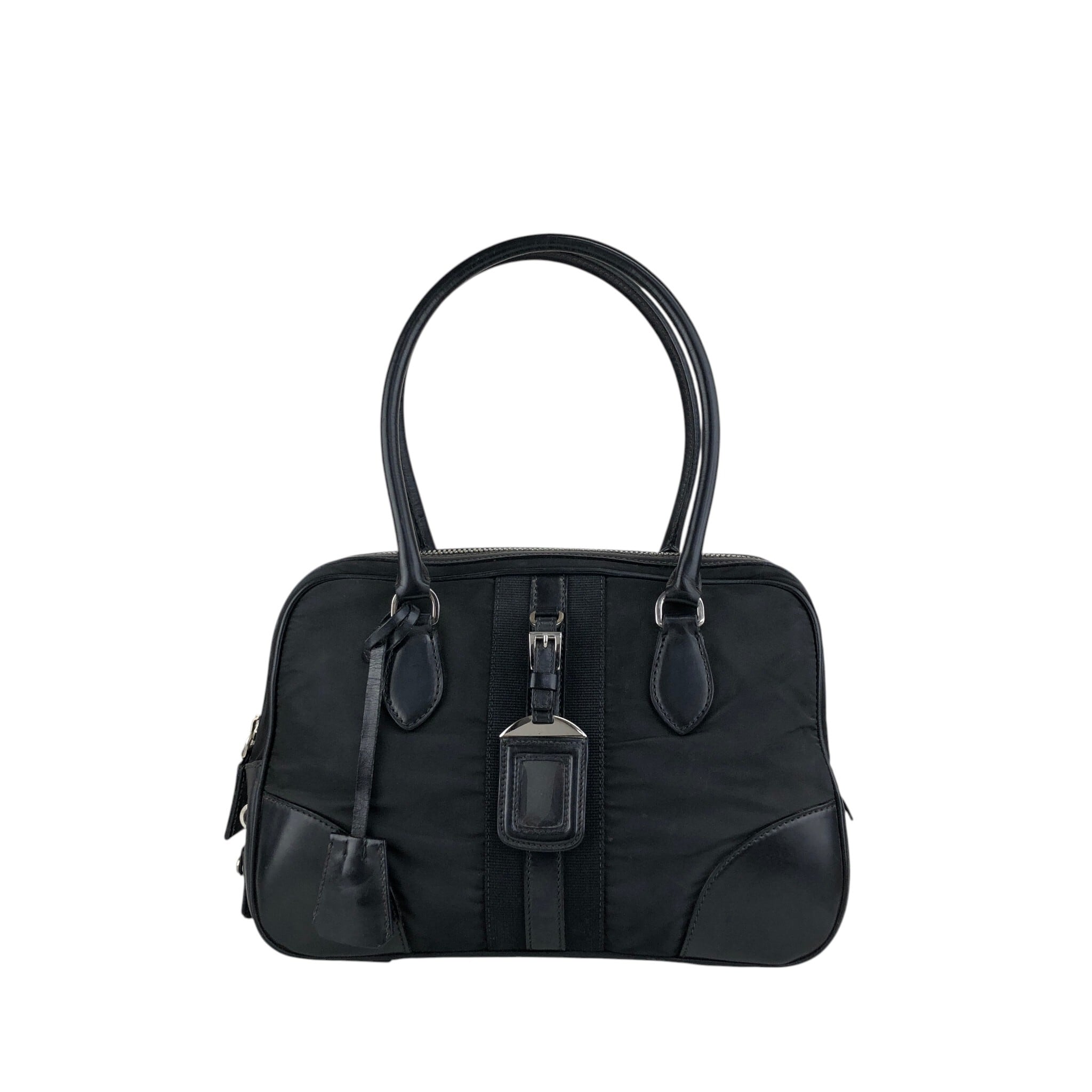 PRADA ミニボストン ナイロン フォーマルバッグ ブラック 三角ロゴ PRADA プラダ ハンドバッグ ブラック トライアングルロゴ ナイロン
