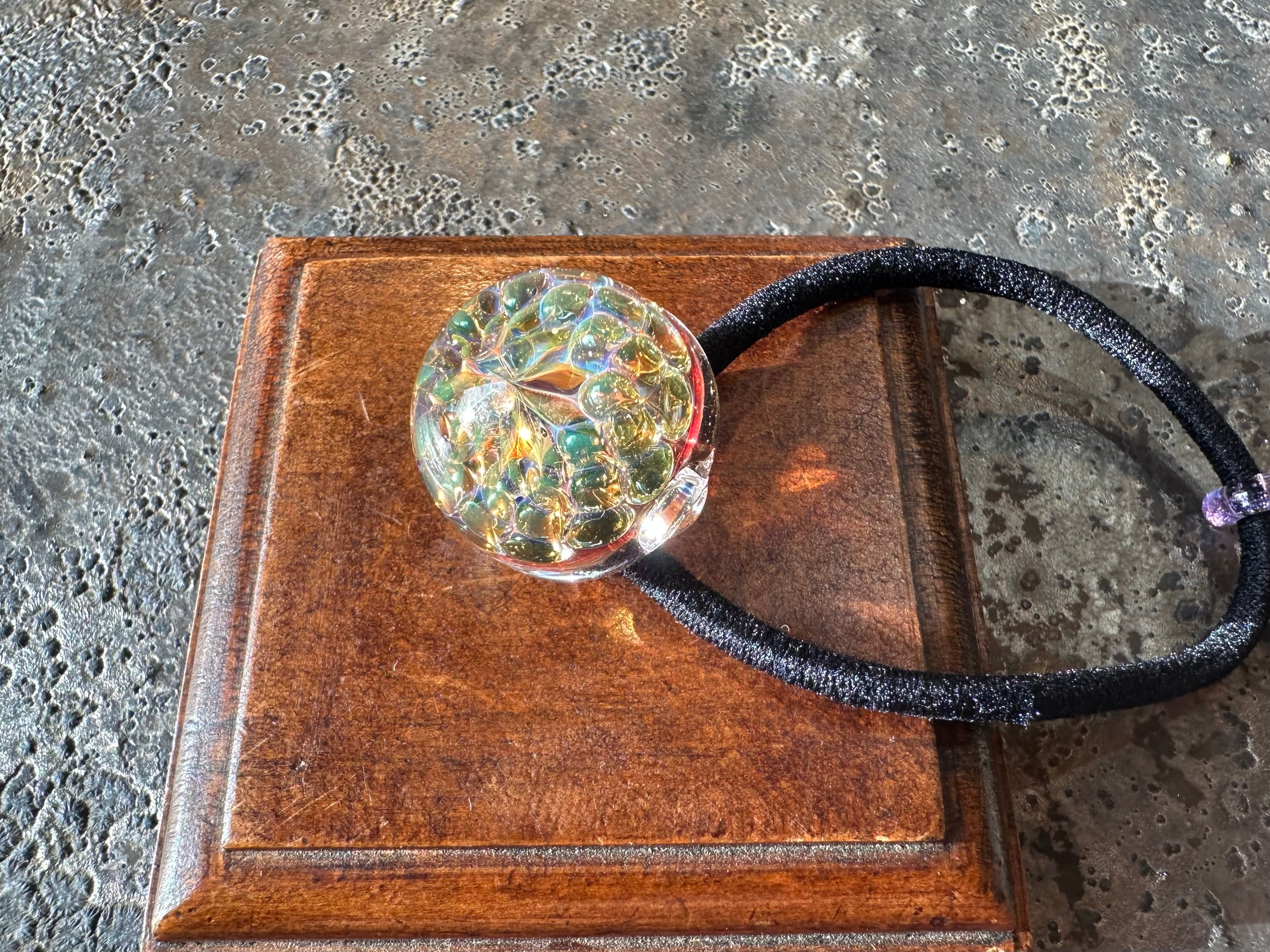 【Green&Pink Flower】緑とピンクの花ヘアゴム Ssize