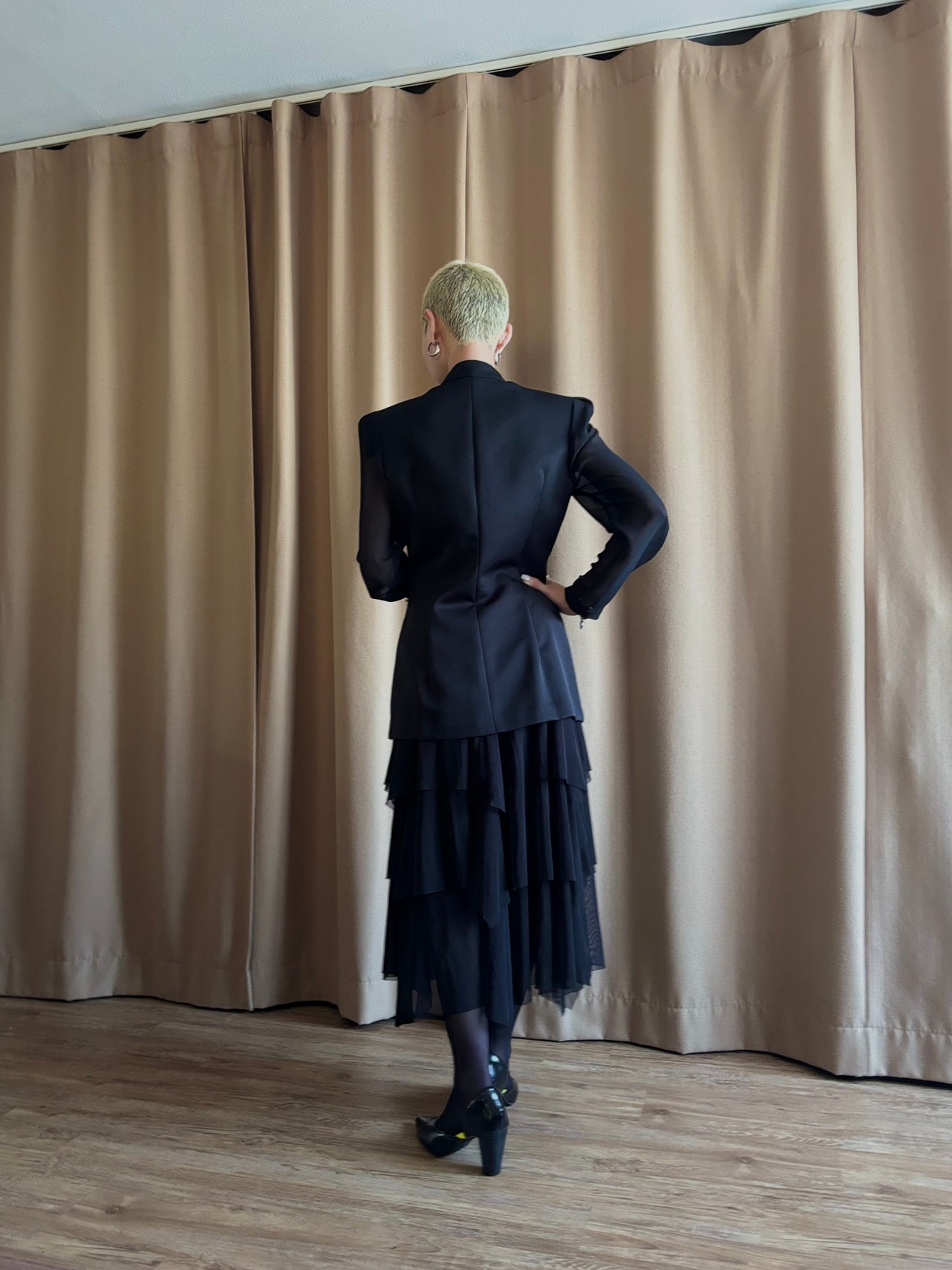 MADE IN JAPAN black sheer sleeve jacket-4736-6