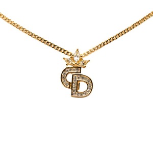 ディオール CDロゴ クラウン 王冠 ネックレス ゴールド メッキ ラインストーン レディース Dior 【中古】