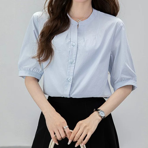 2色／Vネックボタンブラウス ・11916