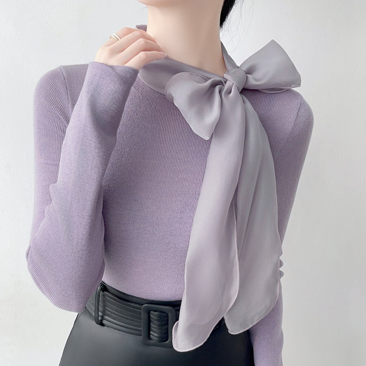 スリム フィット ウール セーター -パープル