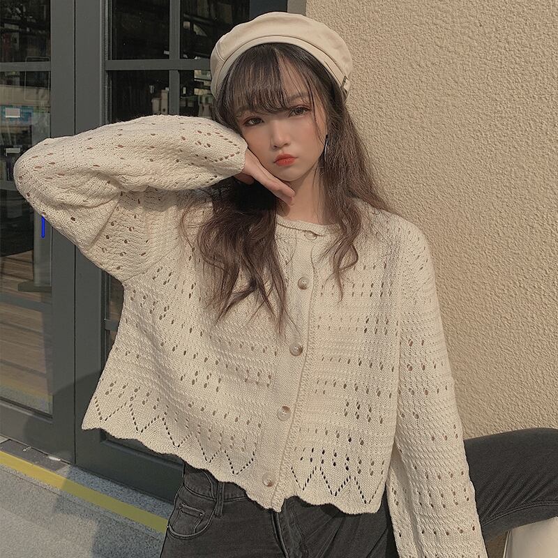 スタンダードショートニットカーディガンスプリングスタイルルーズジャケット ブラウス レトロ 大人ガーリー スウィート キュート カジュアル 春物 萌量不足17385707692