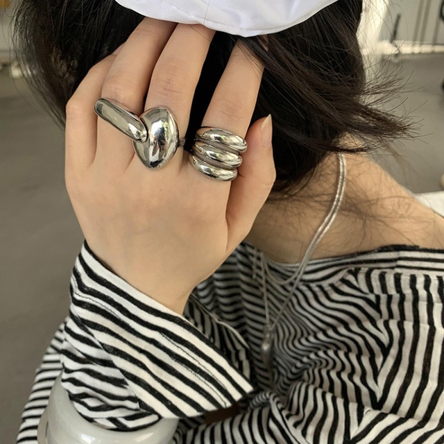 volume silver ring set　J00286