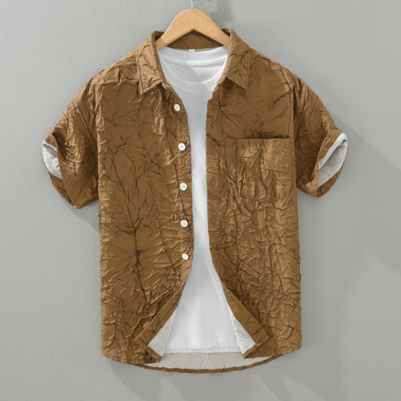 【M-3XL】Crinkle Design Short Sleeve Shirt / クリンクル デザイン 半袖 シャツ