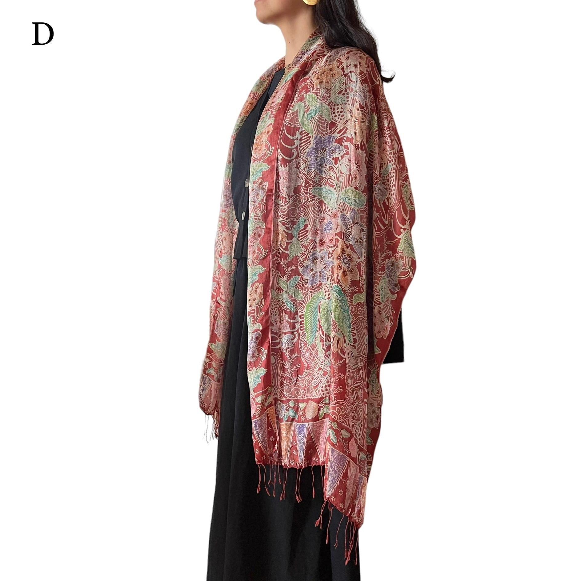 手描きシルクバティックフラワー赤