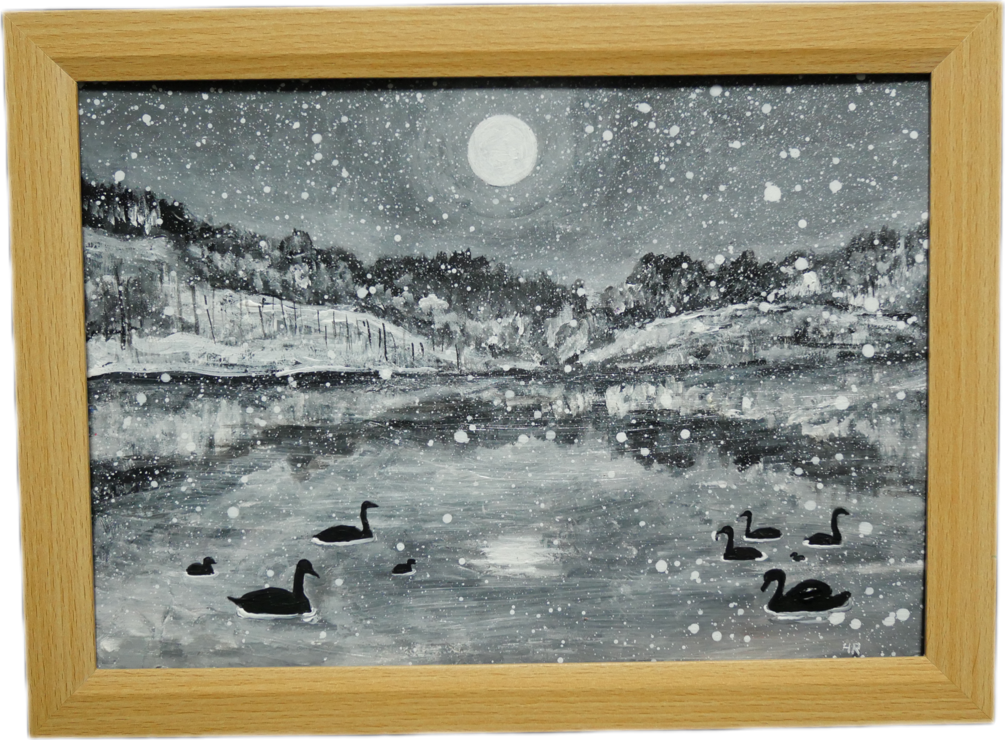 油絵 油彩 油彩画 絵画 【白黒風景のハクチョウ池】 | HIROSHI1990 油絵 油彩 油彩画 絵画 【白黒風景のハクチョウ池】 | HIROSHI1990