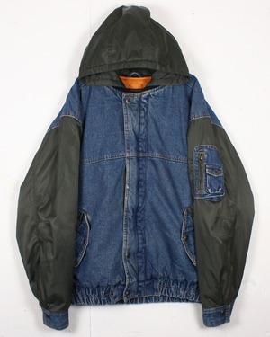 【Caka act2】“ROUTE 66” Denim × Nylon Switching Hooded Jacket