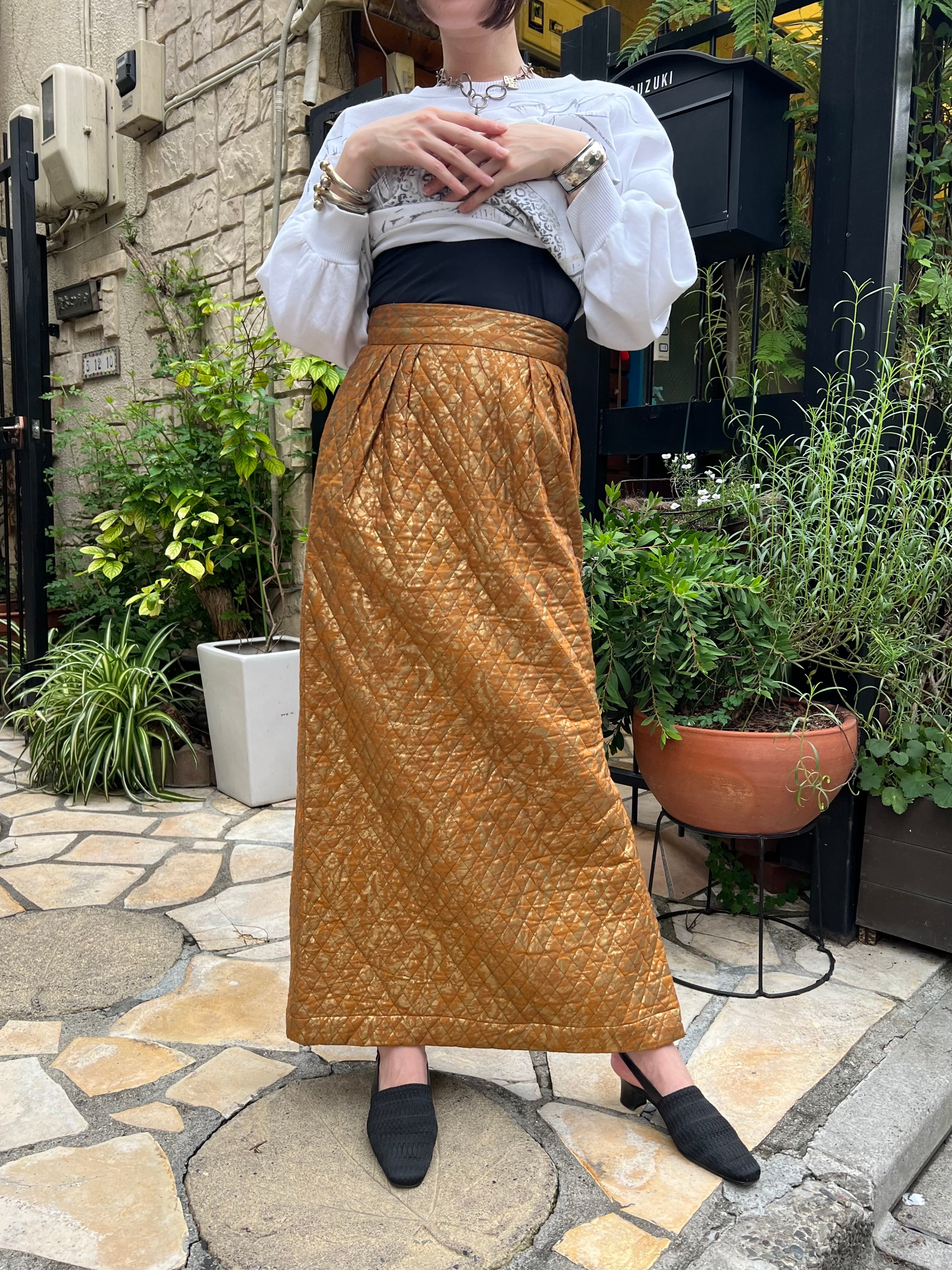 Vintage gold handpaint × quilting skirt ( ヴィンテージ ハンド