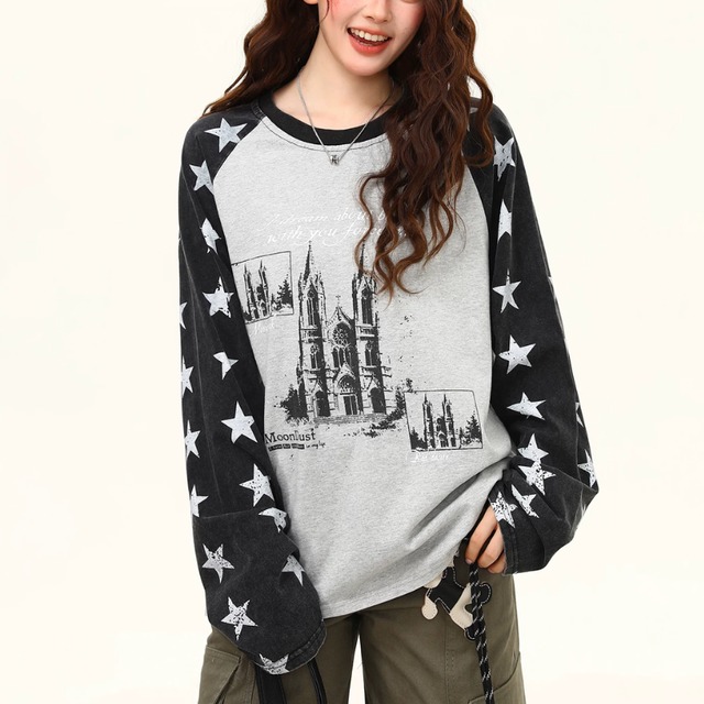 star sleeve castle long tee　スタースリーブキャッスルロングティー　J2177