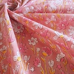 ブロックプリント生地【50cm単位】インド綿 花柄 くすみピンク×イエロー×白 #56124-PK1