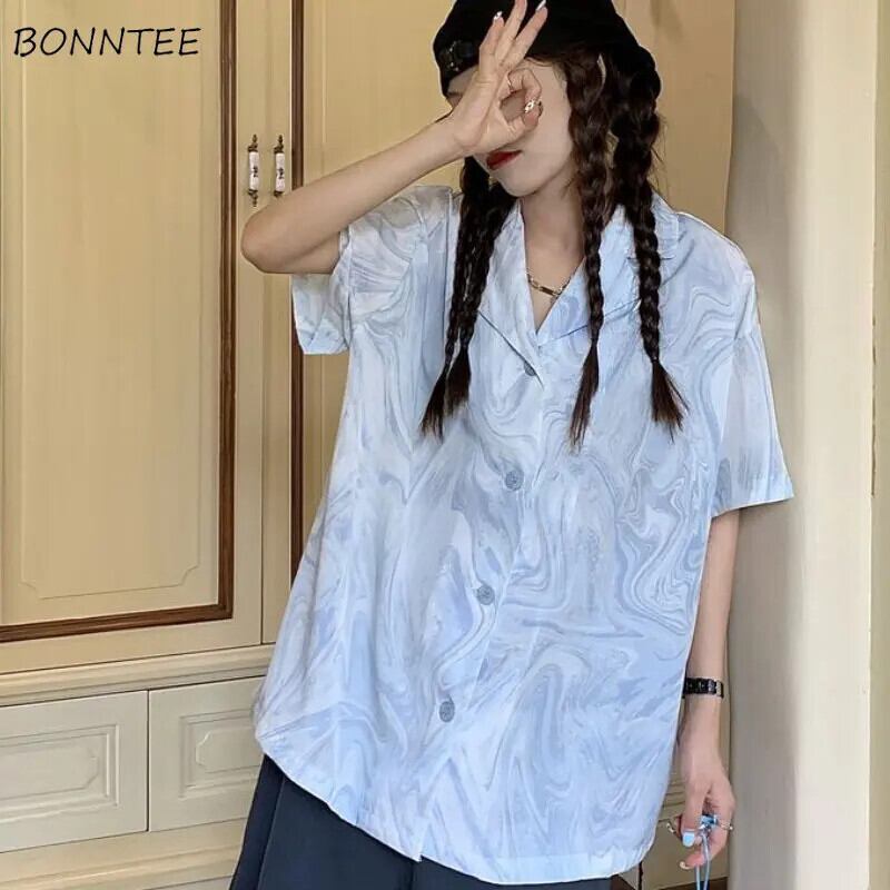 【新作】【送料無料】 シャツ女性の夏のタイダイ若いストレートシックなレトロ韓国スタイルストリートホット販売オールマッチファッション優雅でスタイリッシュなデザイン 0298453796466