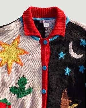 【古着】月と星に吠えるコヨーテのカーディガン