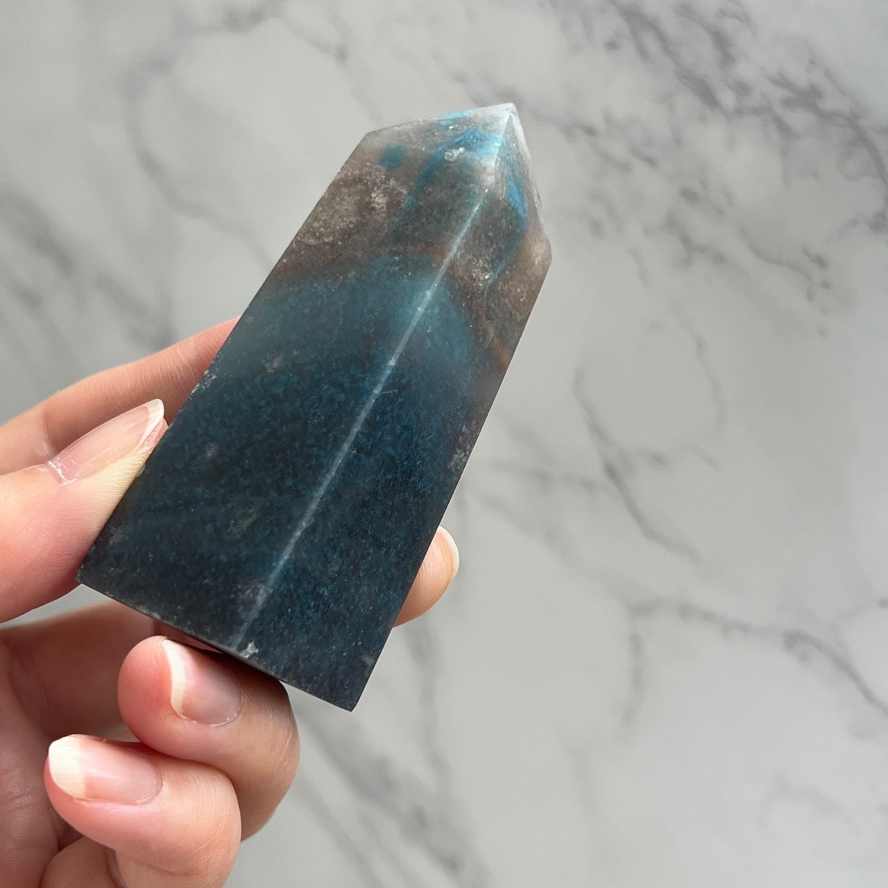 希少*トロレアイトポイント2*スコルザライト(鉄天藍石)インクォーツ*天然石インテリア*天然石タワー*置き物