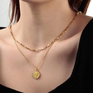 316L coin & chain necklace  3  #n140