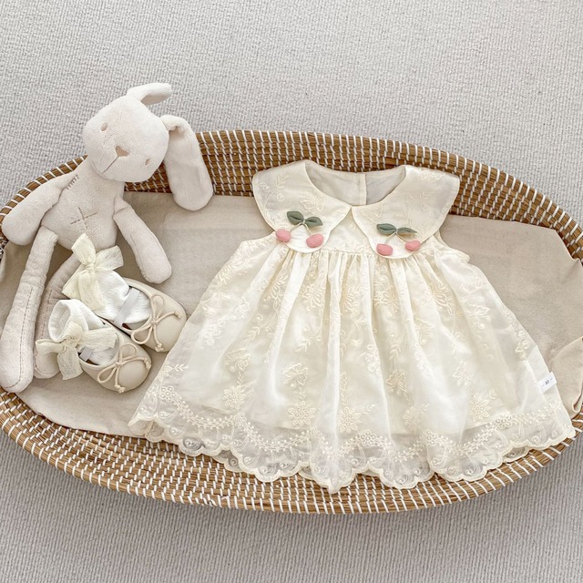 【BABY】チェリー刺繍レースノースリーブワンピース - 14