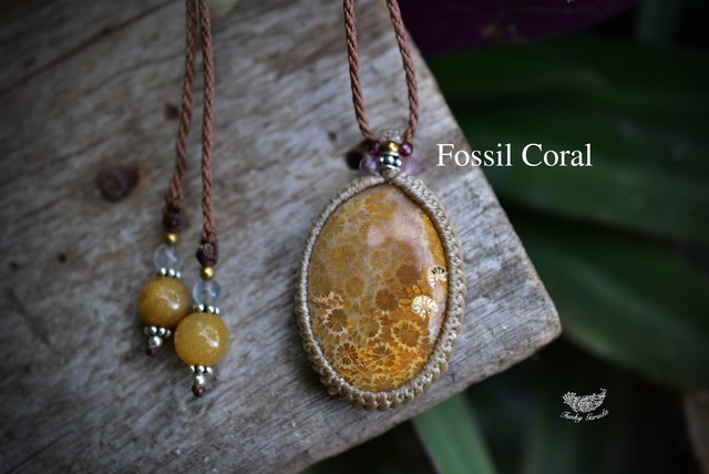 自然のインスピレーション★フォッシルコーラル　マクラメペンダント317
