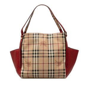 バーバリー ノバチェック シャドーホース ハンドバッグ トートバッグ ベージュ レッド PVC レザー レディース BURBERRY 【中古】