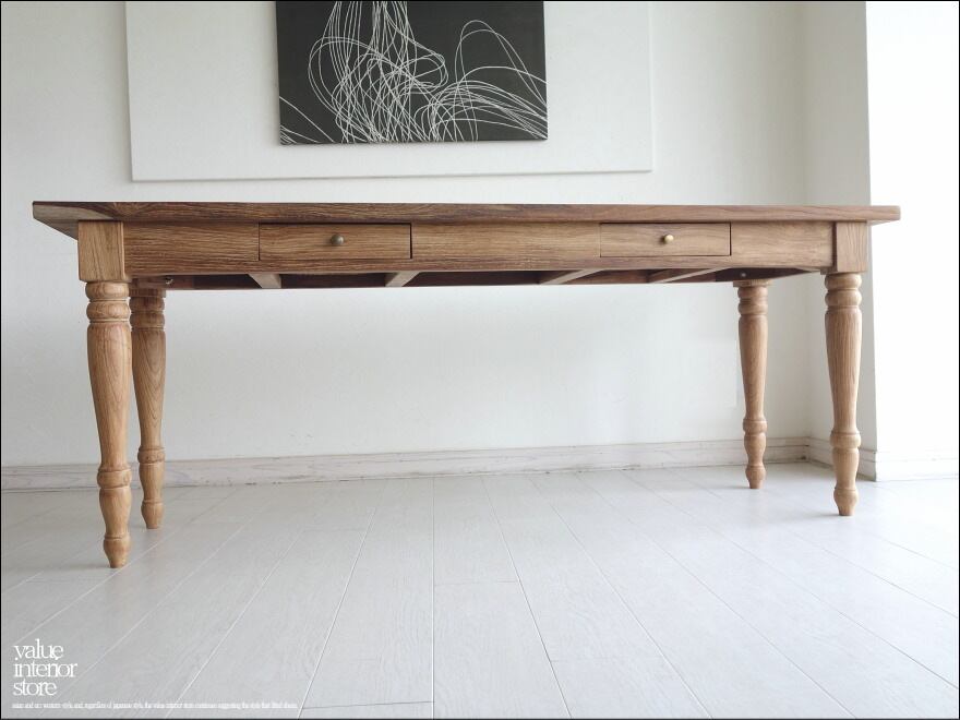 「 オクノ様 サイズオーダーテーブル 」 オールドチークダイニングテーブルNⅡ 食卓テーブル 机 チーク材 古材家具 引出二杯 デスク 総無垢 ナチュラル W180×D52cm