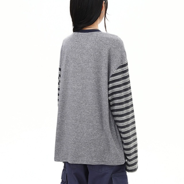 マルチピッチボーダーワンポイントロングスリーブT 2col   R02780