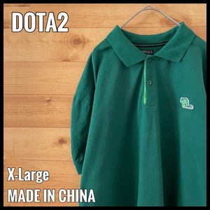 【DOTA2】ポロシャツ 刺繍ロゴ ディープグリーン ビッグサイズ オーバーサイズ US古着 アメリカ古着