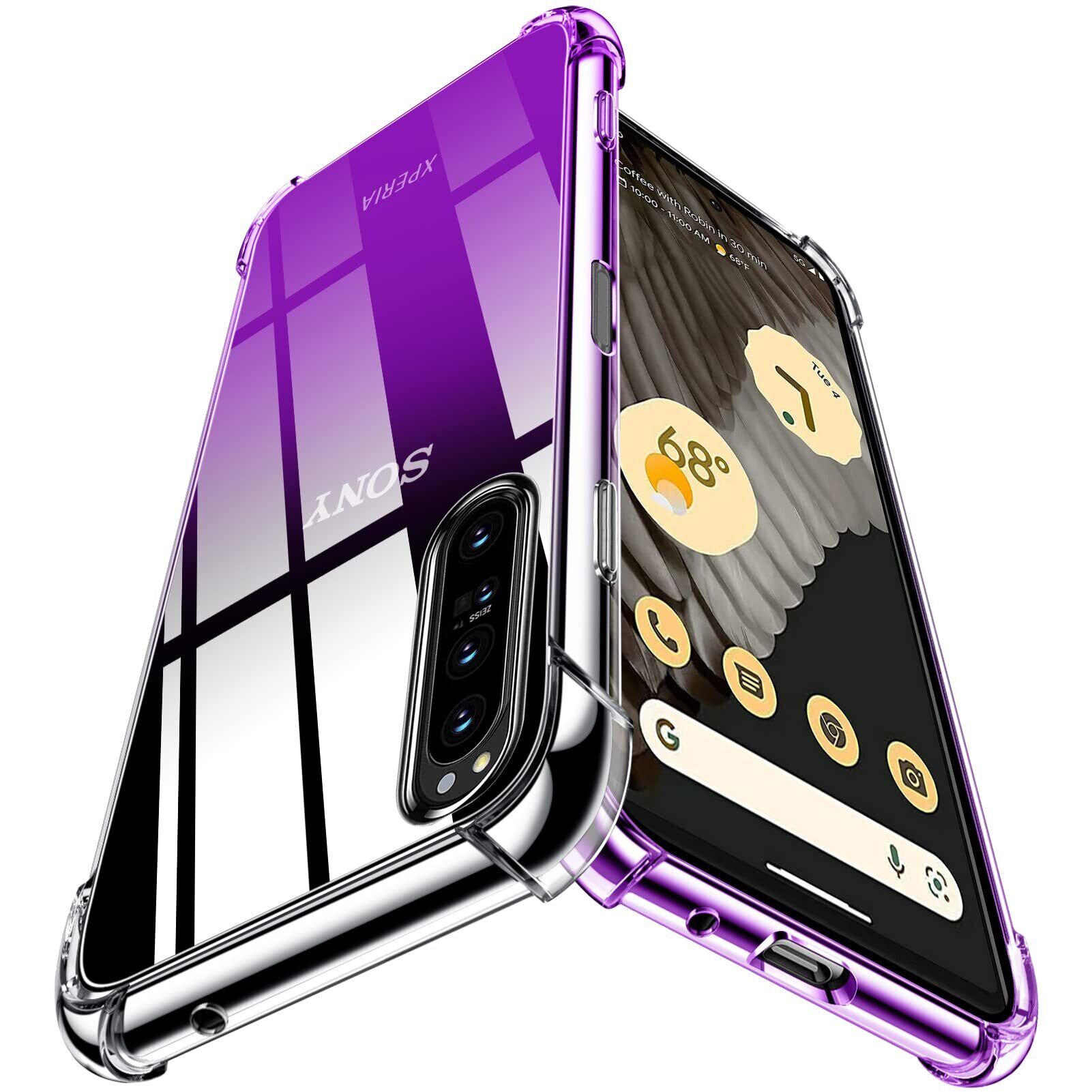 【人気】【WYEPXOL】Sony Xperia 1 II ケース/SO-51A SOG01 ケース クリア 耐衝撃 四隅エアクッション TPU グラデーション色 ソフト 軽量 薄型 エクスペリア 1 II ケース 透明 シリコン 衝撃吸収 耐久 黄変防止 指紋防止 滑り止め 脱着簡単 カバー 紫 ZW78-90