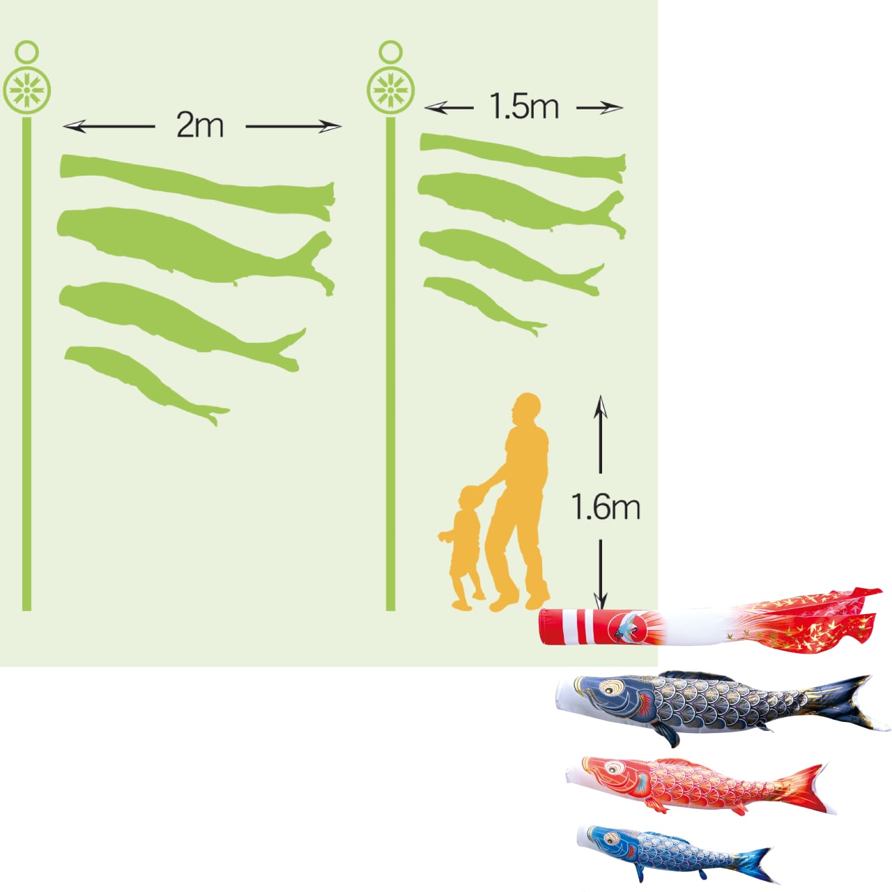 真・太陽ガーデンセット　２M６点セット（徳永鯉のぼり）
