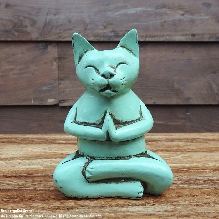 オブジェ ヨガネコさん 3 匹セット 青 猫 ネコ キャット 座禅 胡坐